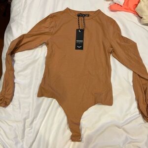 Threadbare long sleeve bodysuit in chestnut color